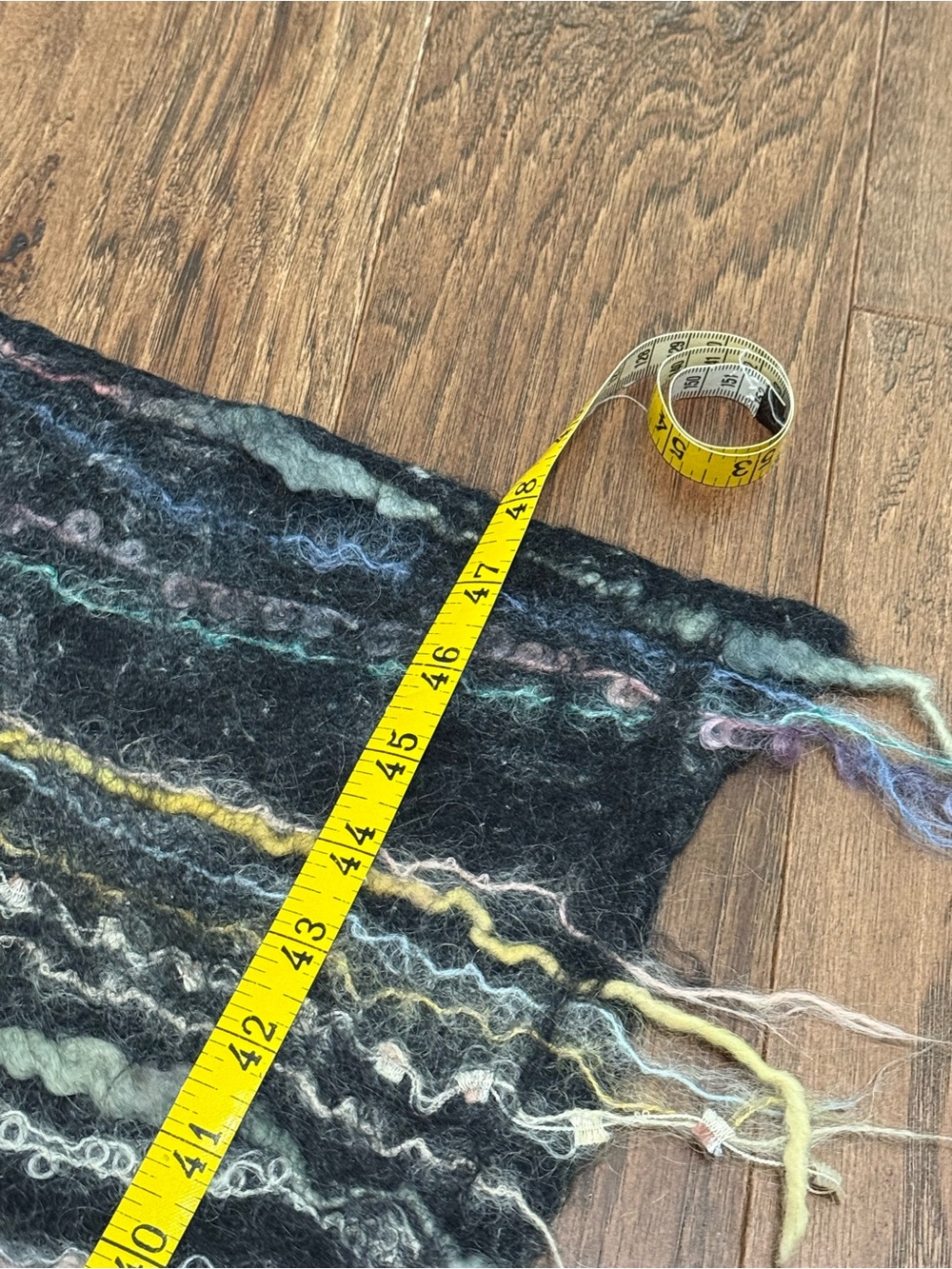 Wool Silk Blend Textured Multi Color Fringe Scarf Black Bohemian - Picture 4 of 6